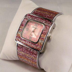 New Strada Pink Crystal Cuff Watch
